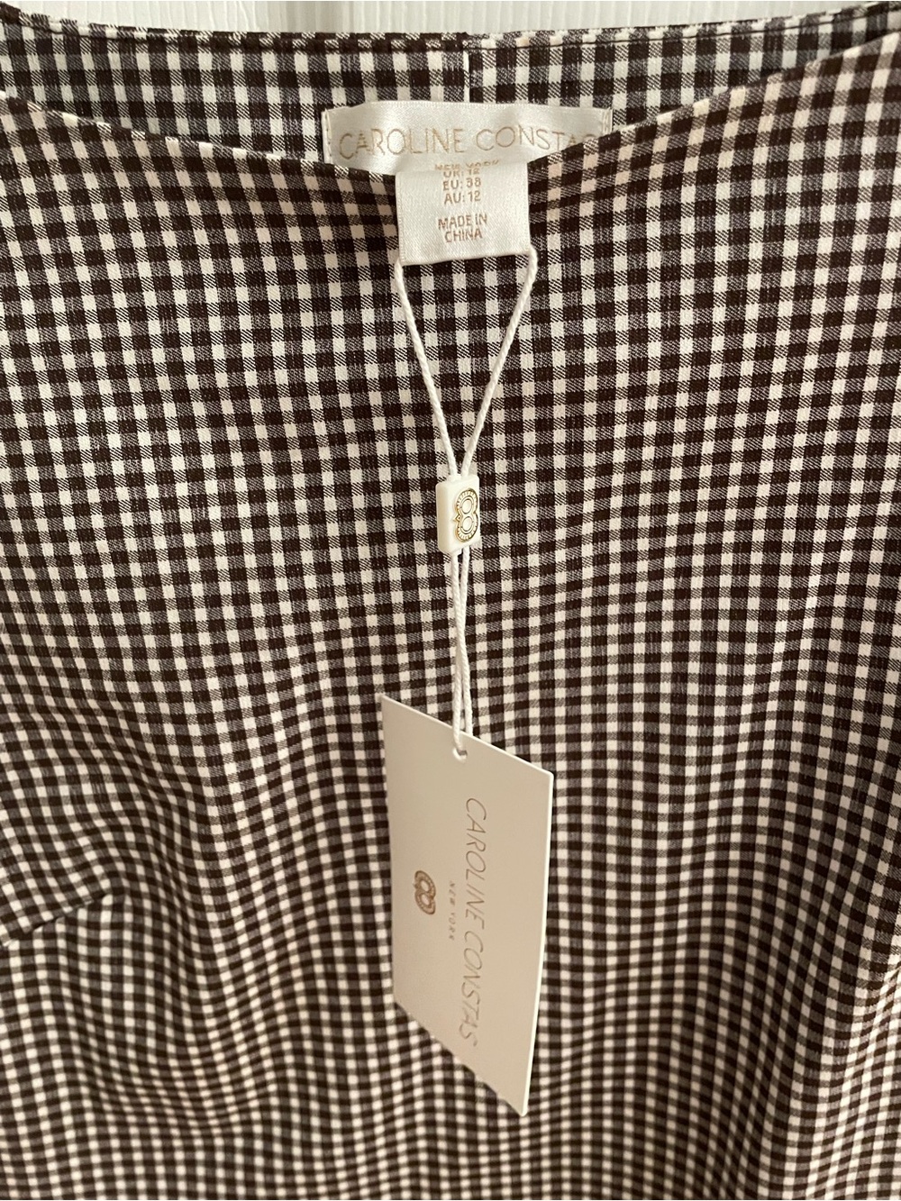 Revolve Caroline Constas Brown and White Gingham Mini Dress - Picture 9 of 10